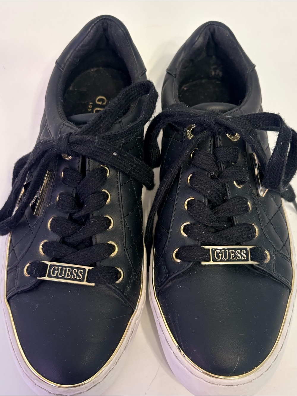 Guess Black Quilted Sneakers with Gold Accents